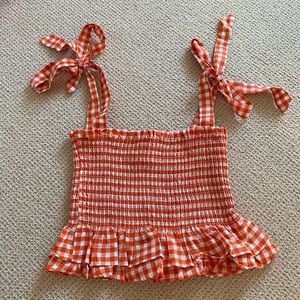 Smocked Peplum Top w Tie Straps